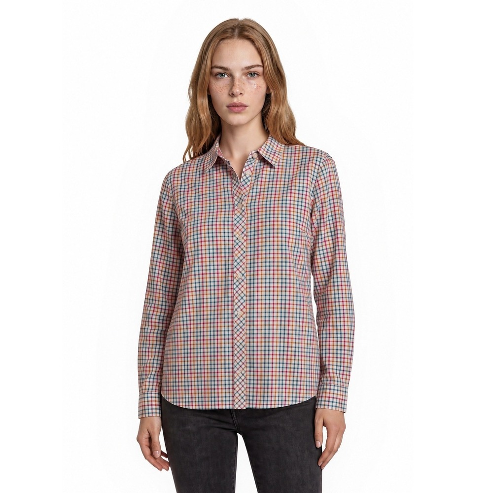 Talbots Multi Plaid Button Shirt Top Women's Size Large Tattersall 100% Cotton